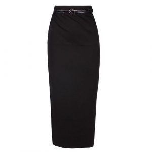 Bodycon Long Skirt With Belt- Black